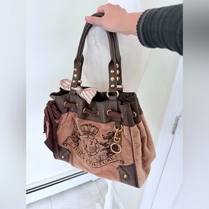 Vintage Juicy Couture Daydreamer brown velour shoulder bag tote rare
